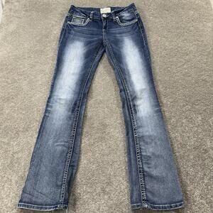 Charme Denim Womens 28 Bootcut Jeans Blue Embroidered Rhinestone Flap Pockets